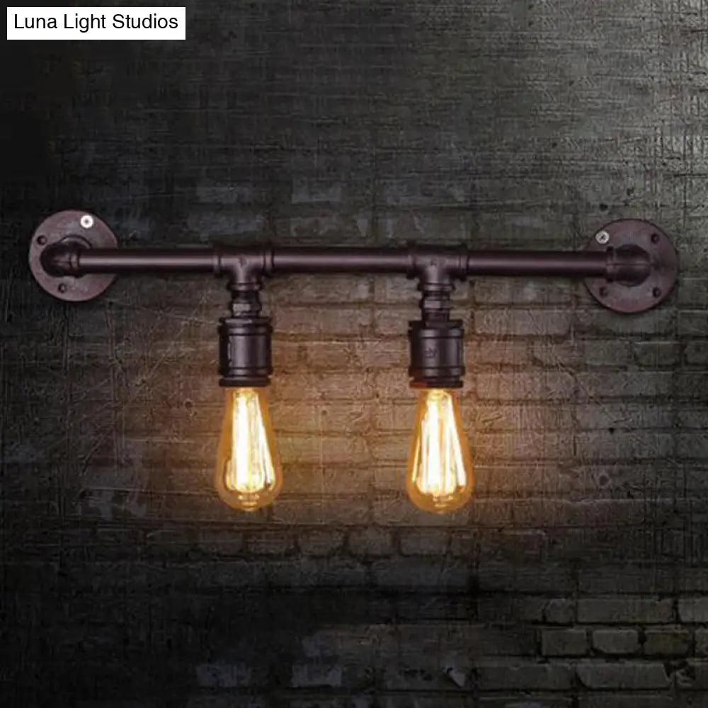 Vintage Black Linear Wall Sconce Lamp for Bar - 2/4 Light Fixture in Metallic Finish