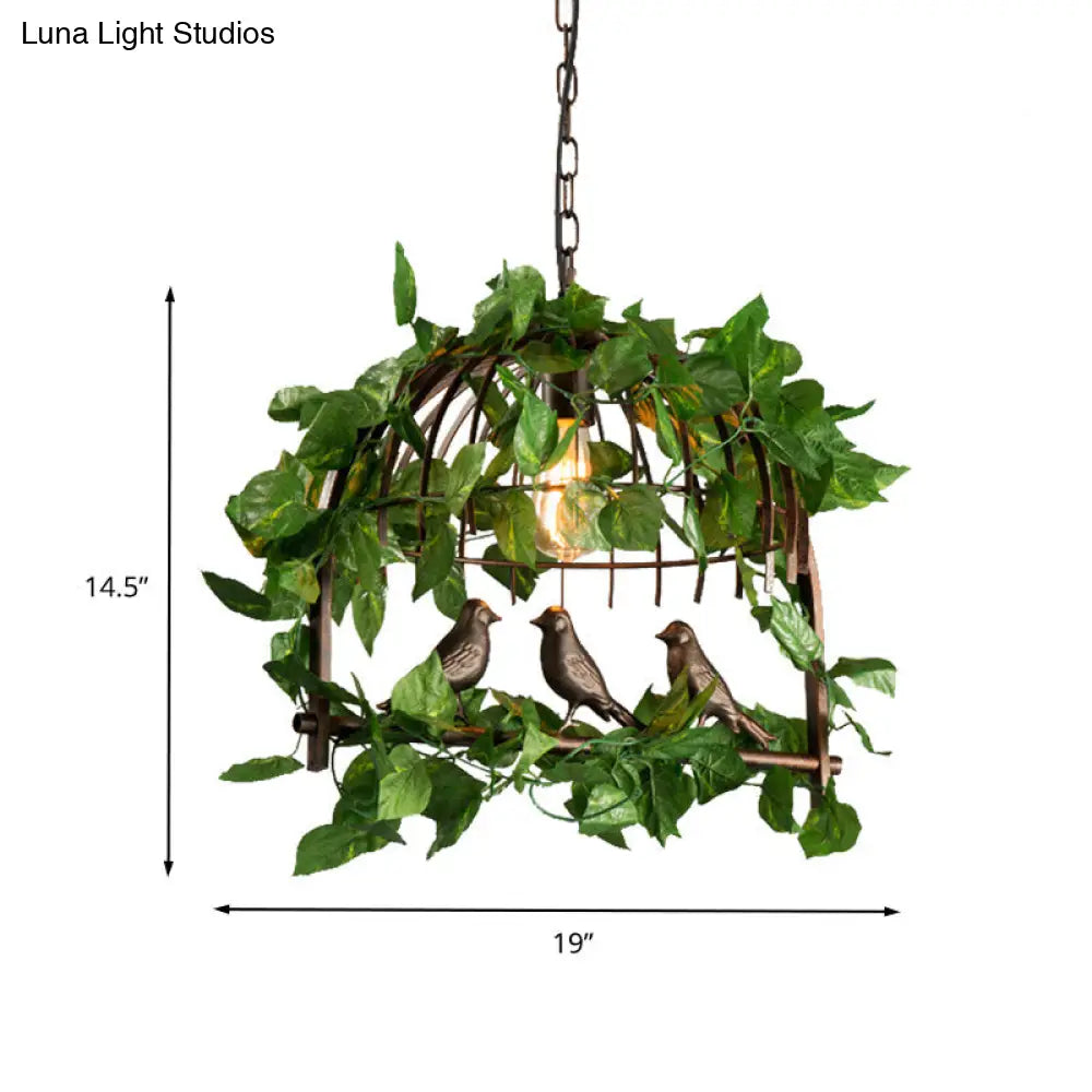 Vintage Black Metal Birdcage Pendant Light with LED Plant Hanging Lamp for Restaurants