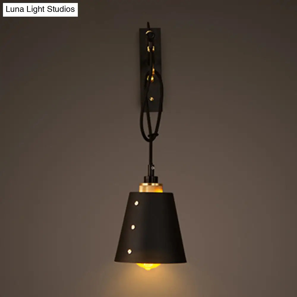 Vintage Black Metal Cone Wall Lamp - Stylish Sconce Light Fixture for Dining Room