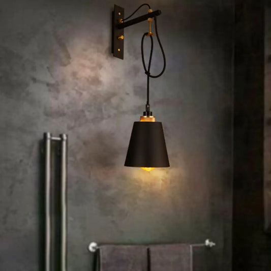 Vintage Black Metal Cone Wall Lamp - Stylish Sconce Light Fixture for Dining Room