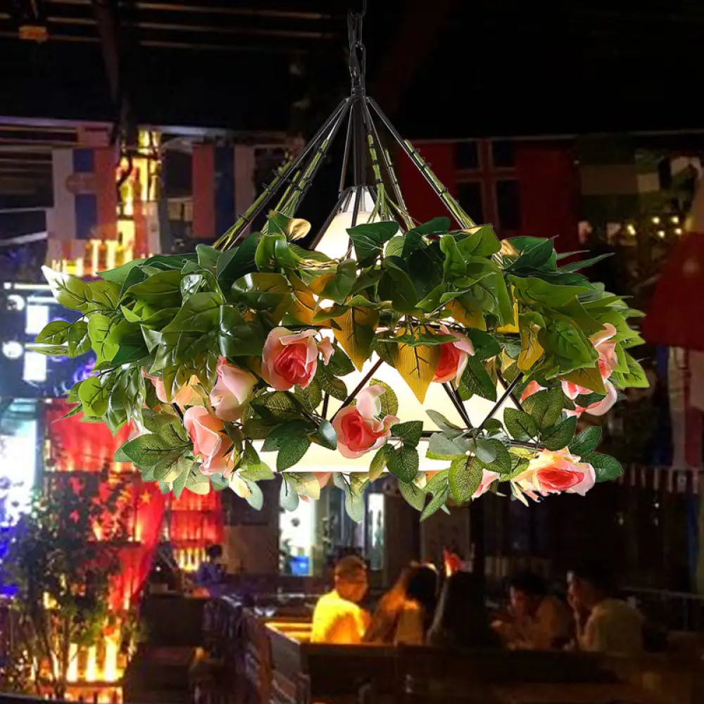 Vintage Black Metal Diamond Pendant Light - LED Flower Hanging Lamp for Restaurants - Multiple Width Options