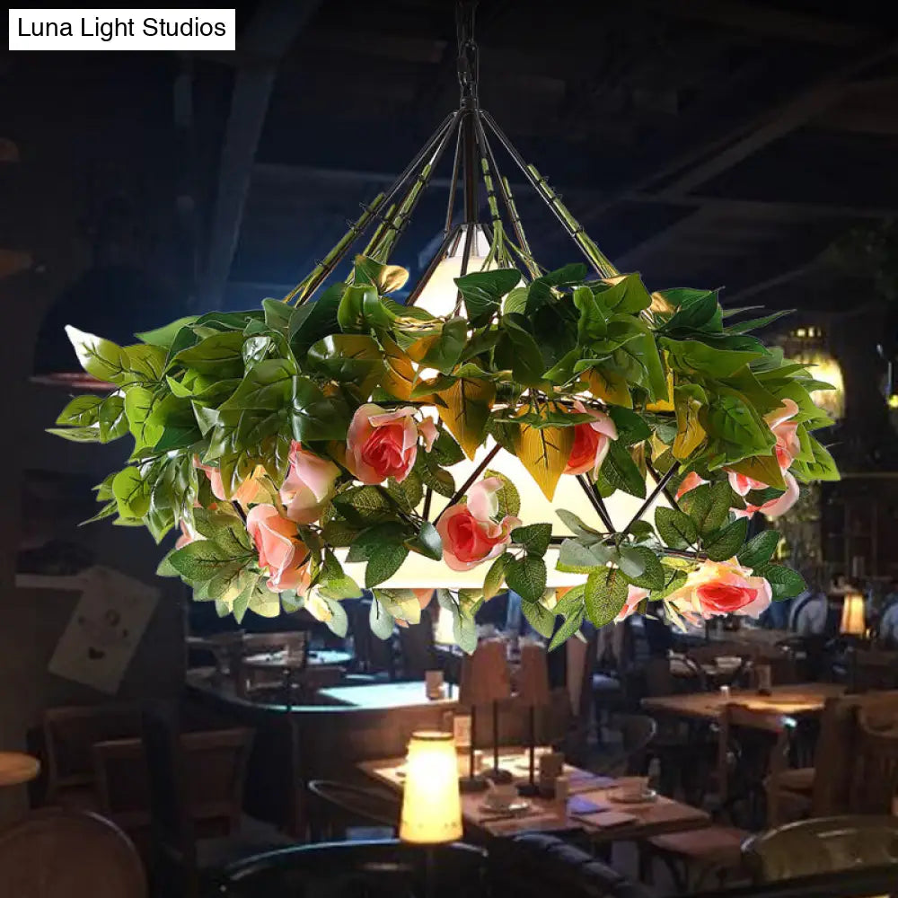 Vintage Black Metal Diamond Pendant Light - LED Flower Hanging Lamp for Restaurants - Multiple Width Options