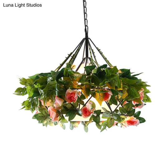 Vintage Black Metal Diamond Pendant Light - LED Flower Hanging Lamp for Restaurants - Multiple Width Options