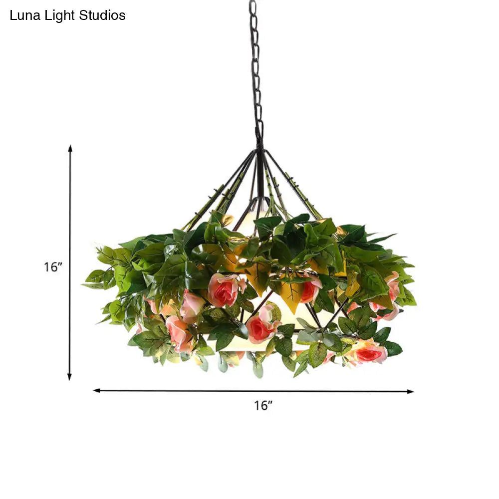 Vintage Black Metal Diamond Pendant Light - LED Flower Hanging Lamp for Restaurants - Multiple Width Options