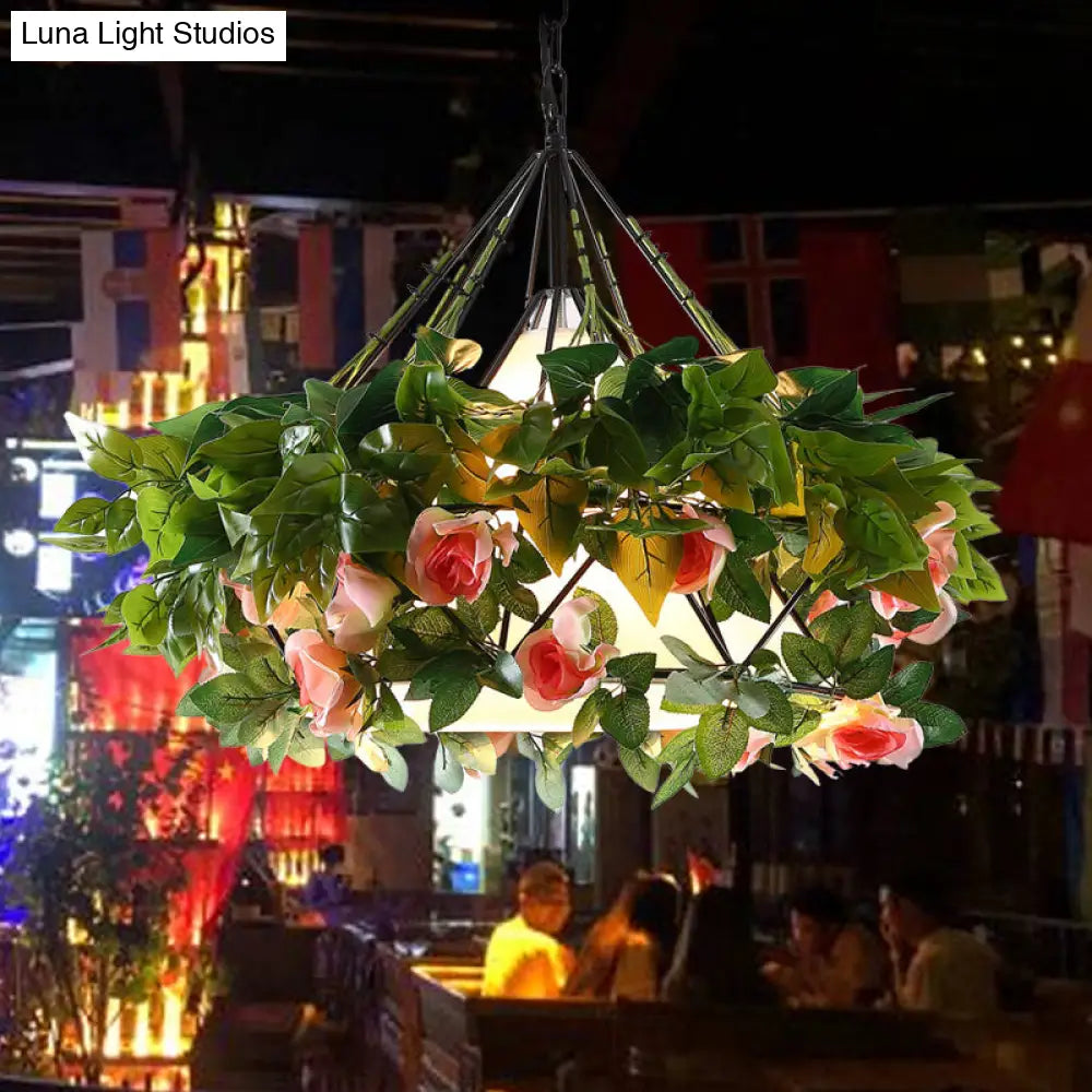 Vintage Black Metal Diamond Pendant Light - LED Flower Hanging Lamp for Restaurants - Multiple Width Options