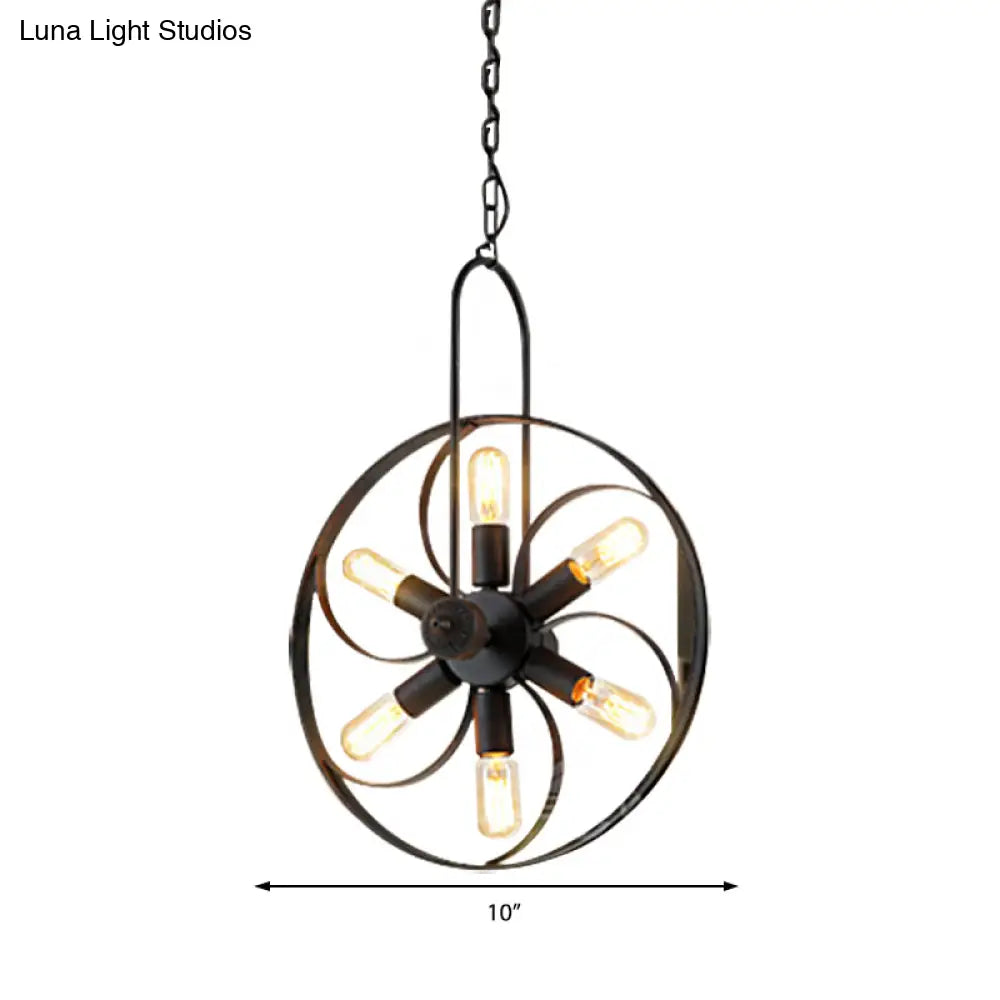 Vintage Black Metal Island Light with 6/18 Bulbs - Elegant Wagon Wheel Pendant for Dining Room