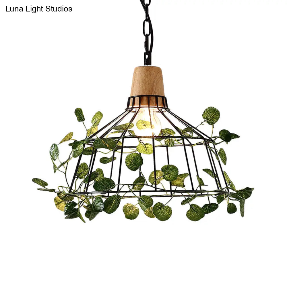 Vintage Black Metal LED Plant Ceiling Hang Pendant – Ideal for Restaurants - Bulb Cage Fixture