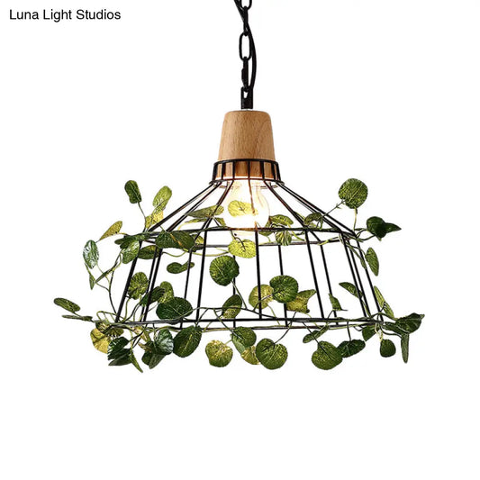 Vintage Black Metal LED Plant Ceiling Hang Pendant – Ideal for Restaurants - Bulb Cage Fixture