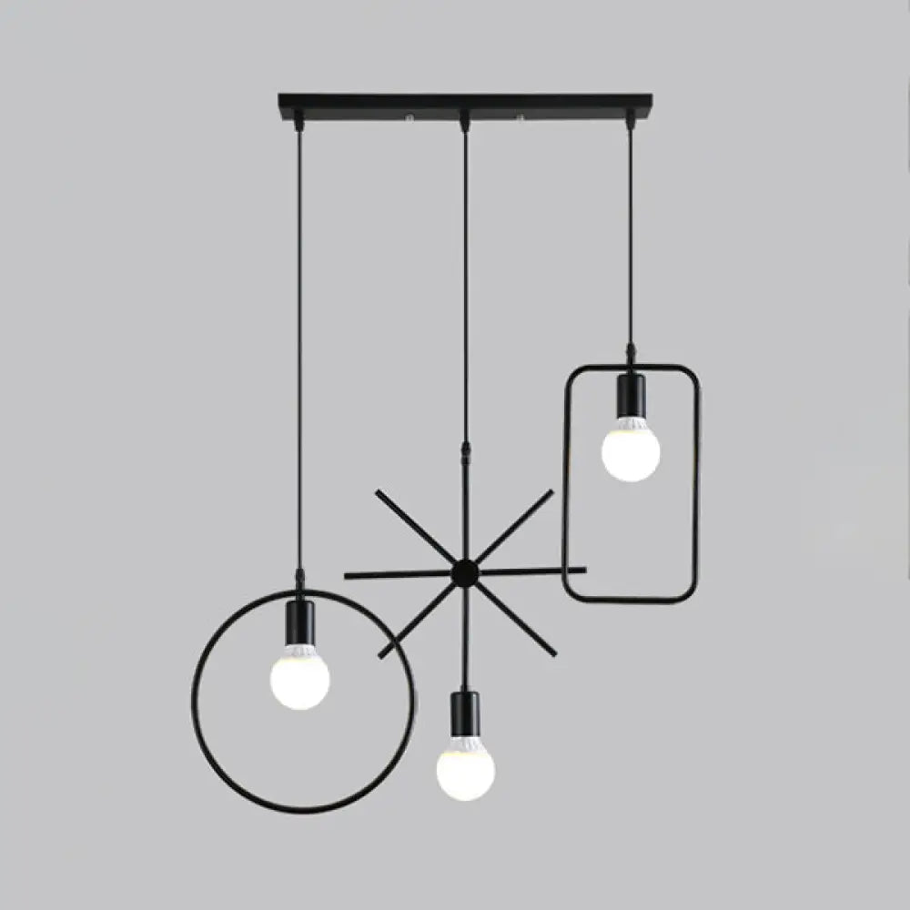 Vintage Black Metal Pendant Light for Dining Room - Multi Light Hanging Ceiling Fixture with Exposed Bulb