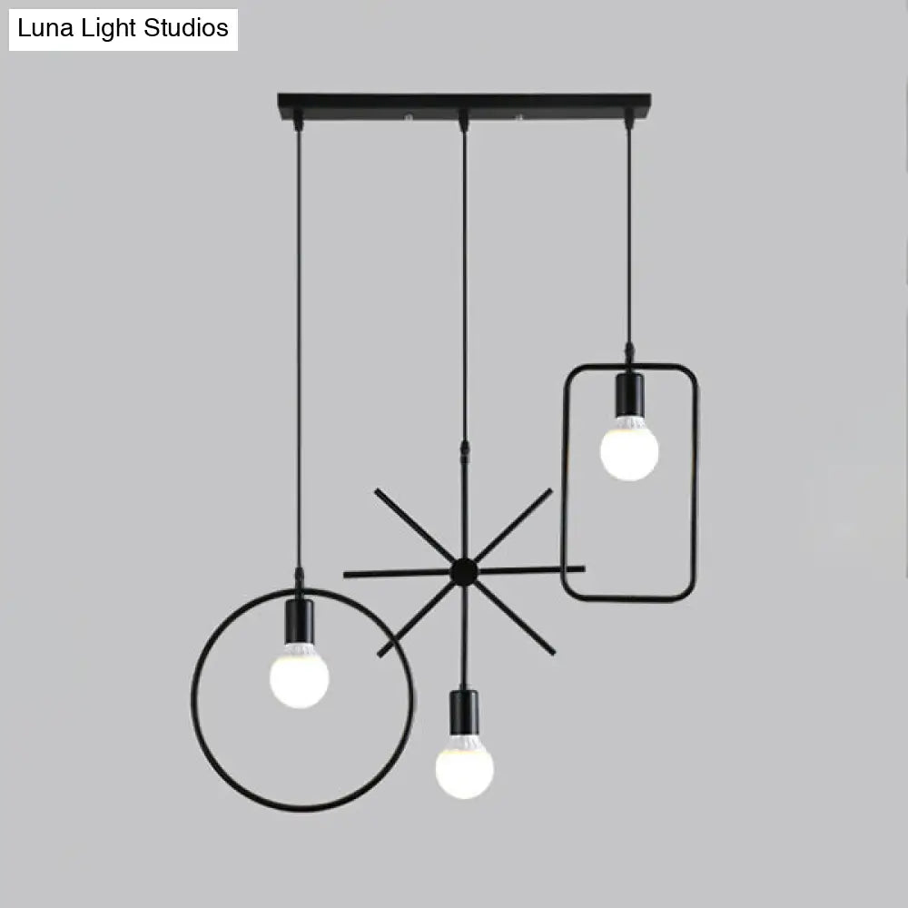 Vintage Black Metal Pendant Light for Dining Room - Multi Light Hanging Ceiling Fixture with Exposed Bulb