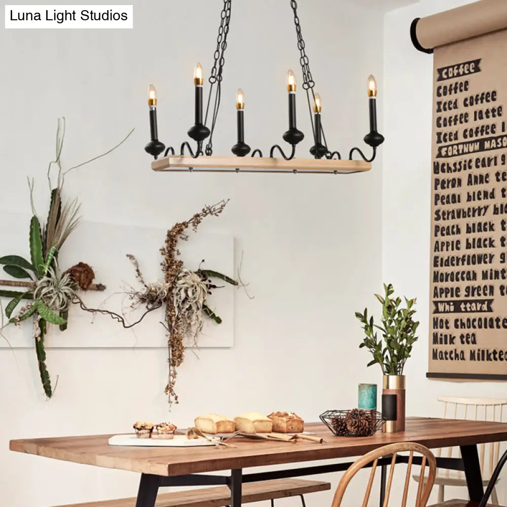 Vintage Black Metal Pendant Lighting - 6 Lights Candle Style Island Light for Dining Room