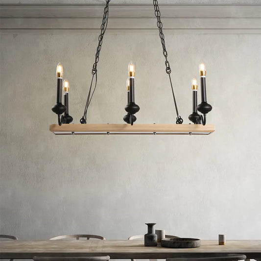 Vintage Black Metal Pendant Lighting - 6 Lights Candle Style Island Light for Dining Room