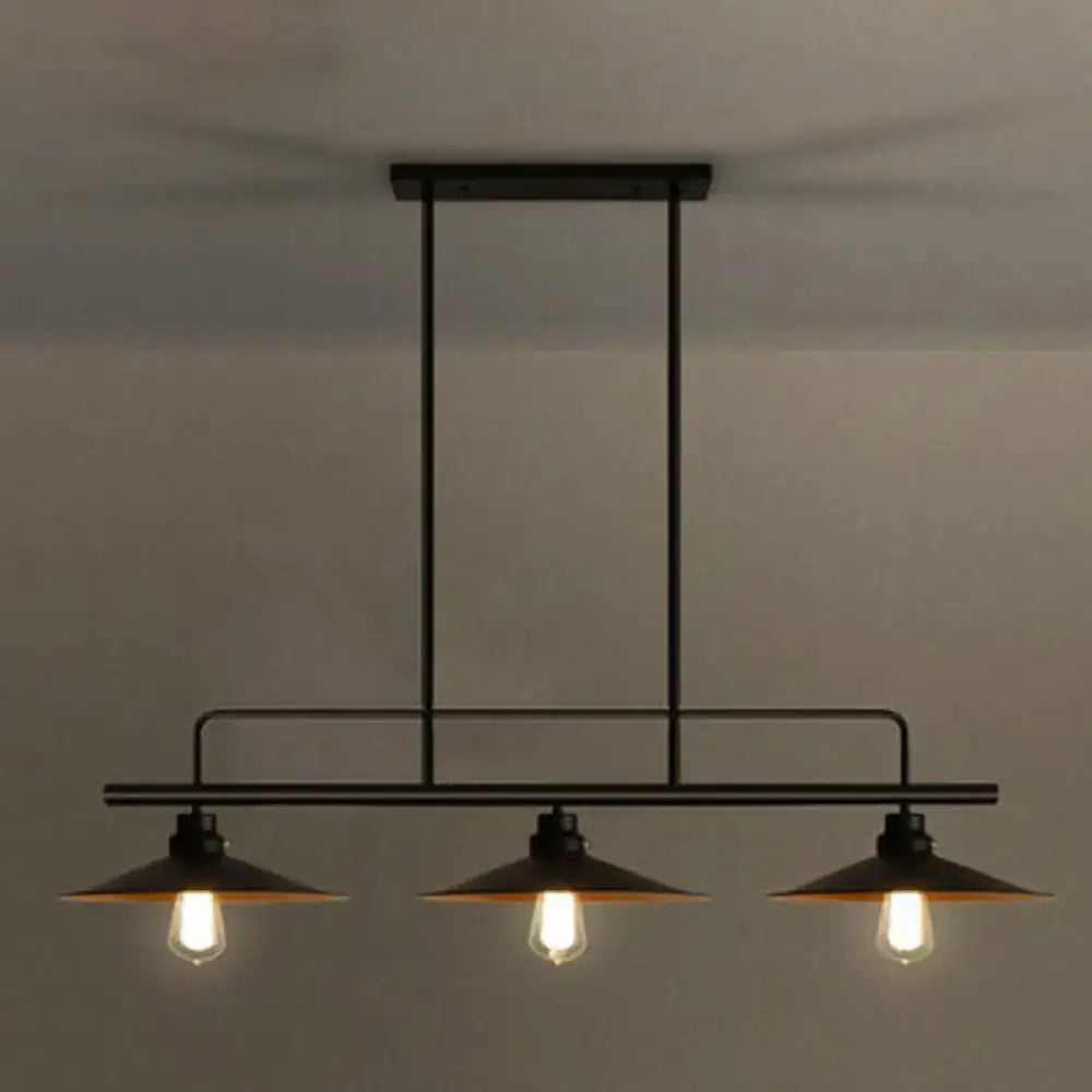 Decorbites vintage black metal pendant light with three conical shades and exposed edison bulbs for dining room 220v-240v