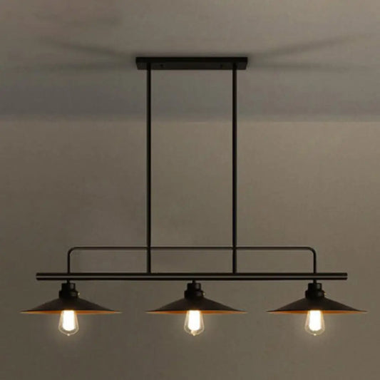 Vintage Black Metal Saucer Suspension Island Lamp with 3 Lights for Dining Room