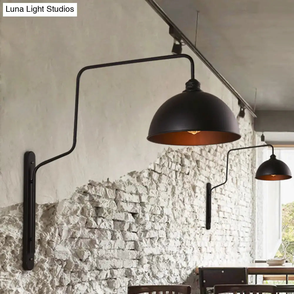 Vintage Black Metal Sconce Wall Light with Curved Arm for Restaurants - 1 Head Bowl Shape"