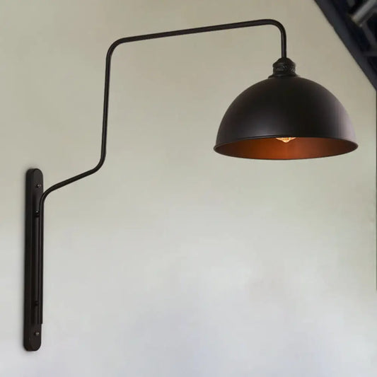 Vintage Black Metal Sconce Wall Light with Curved Arm for Restaurants - 1 Head Bowl Shape"