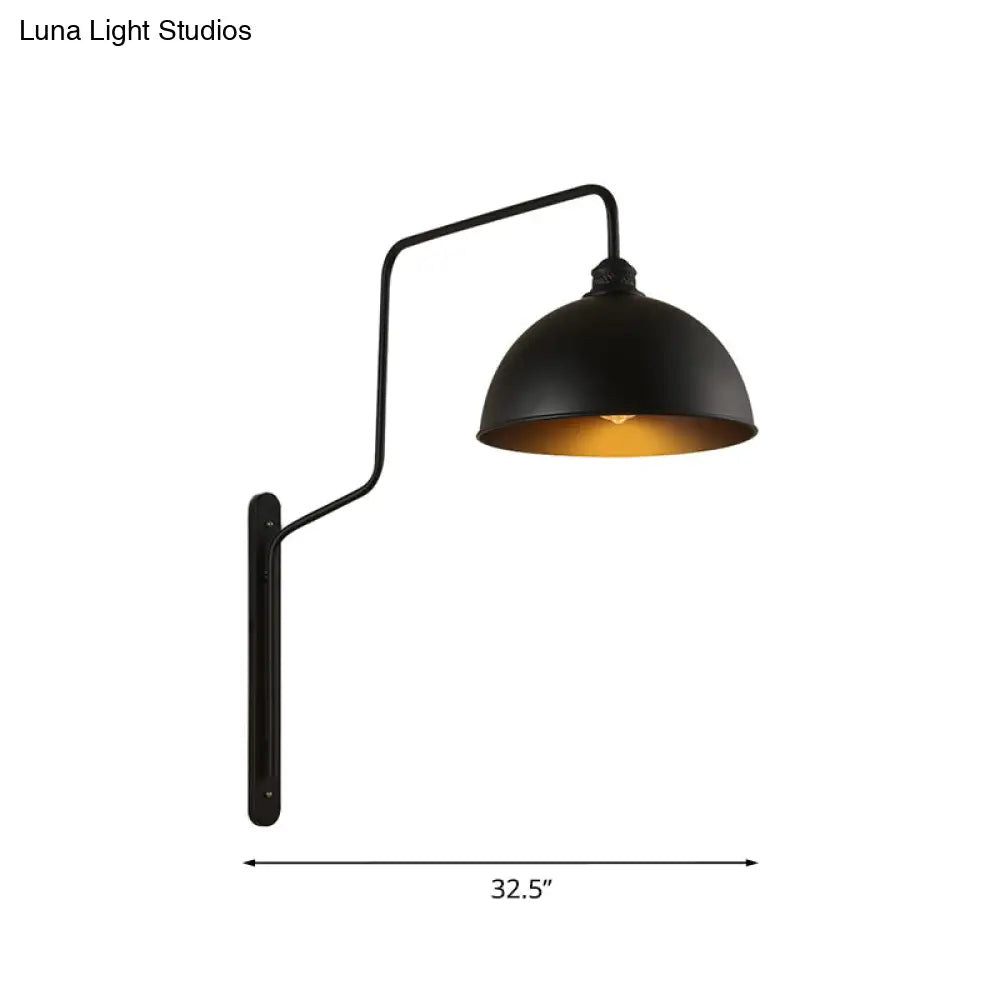 Vintage Black Metal Sconce Wall Light with Curved Arm for Restaurants - 1 Head Bowl Shape"