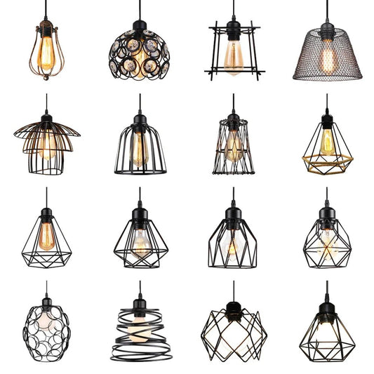 Vintage Black Metal Wire Cage Pendant Light - Decorbites
