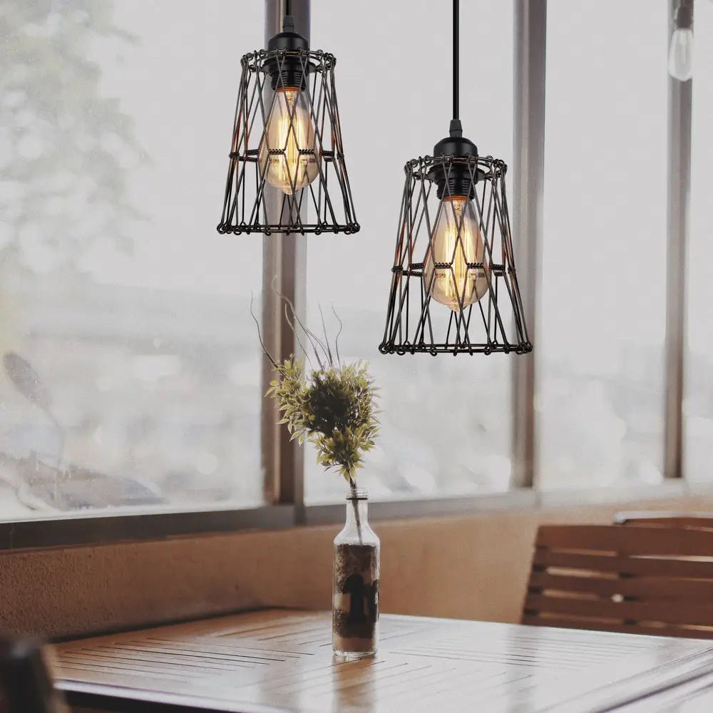 Vintage Black Metal Wire Cage Pendant Light - Decorbites