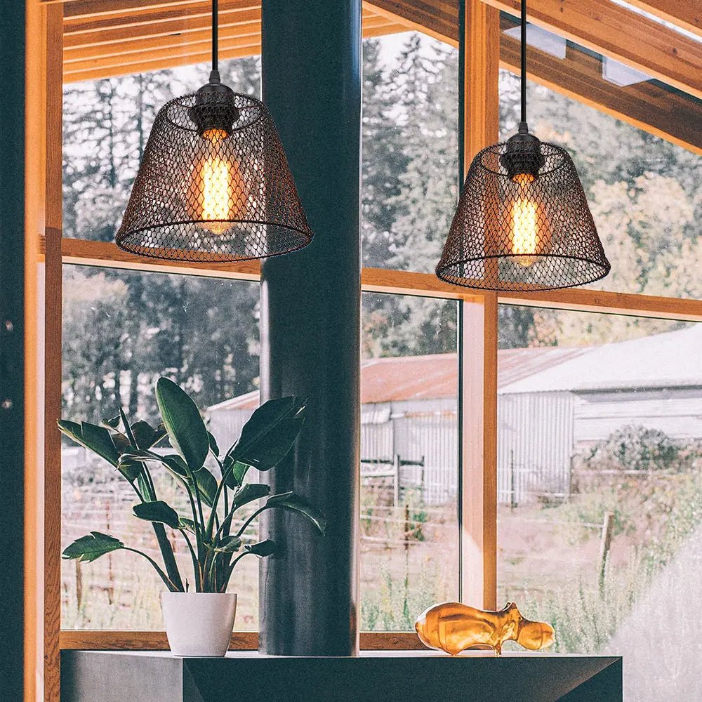 Vintage Black Metal Wire Cage Pendant Light - Decorbites