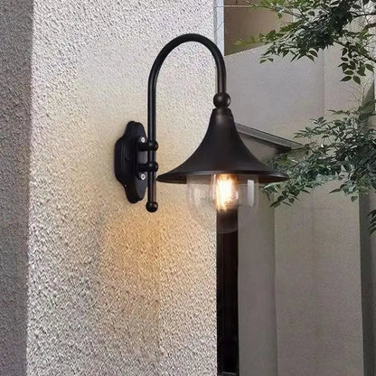 Black wrought iron vintage wall lamp with clear glass shade and exposed bulb for outdoor decorbites black outdoor wall use