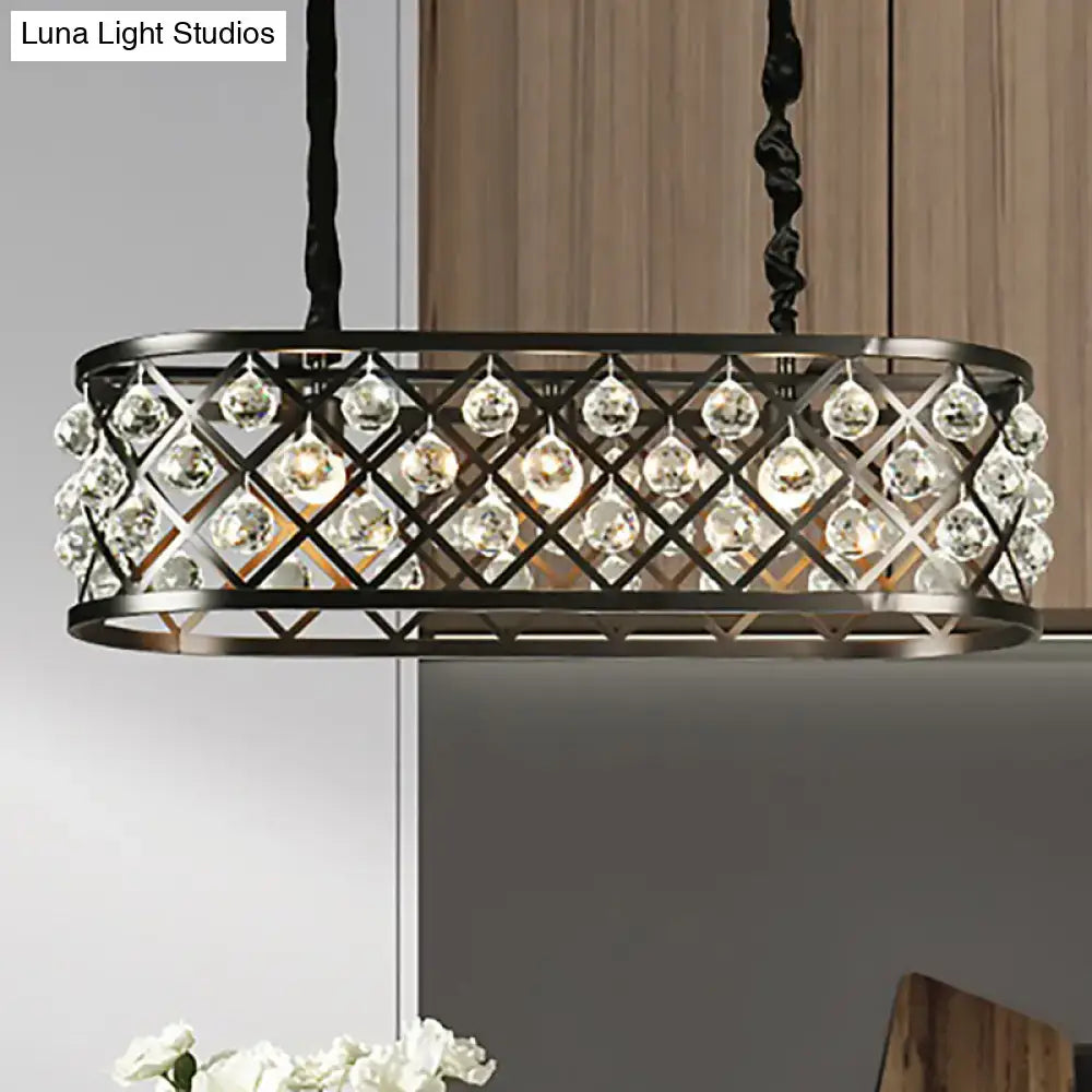 Decorbites™ vintage black metal chandelier with oval crystal droplets in diamond pattern ceiling light for dining room
