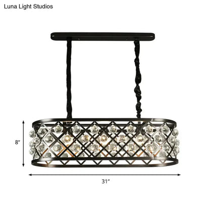 DecorBites vintage black metal chandelier with oval crystal accents and twisted chain suspension for dining room ceiling light