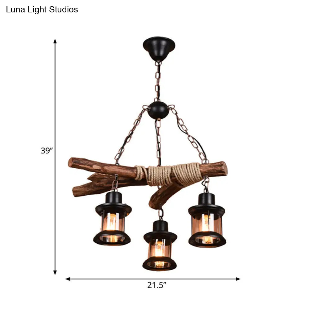 Vintage Black Pendant Light: 3-Bulb Ceiling Lamp with Lantern Shade and Clear Glass – Dining Room Chandelier