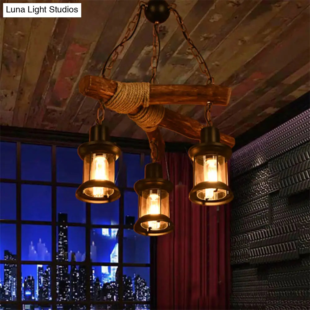 Vintage Black Pendant Light: 3-Bulb Ceiling Lamp with Lantern Shade and Clear Glass – Dining Room Chandelier
