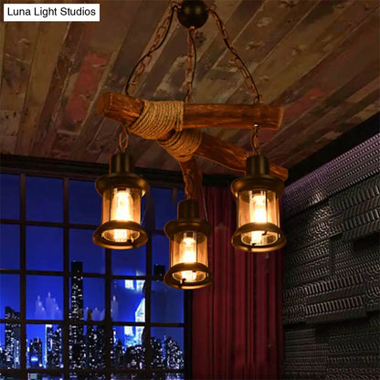 Vintage Black Pendant Light: 3-Bulb Ceiling Lamp with Lantern Shade and Clear Glass – Dining Room Chandelier