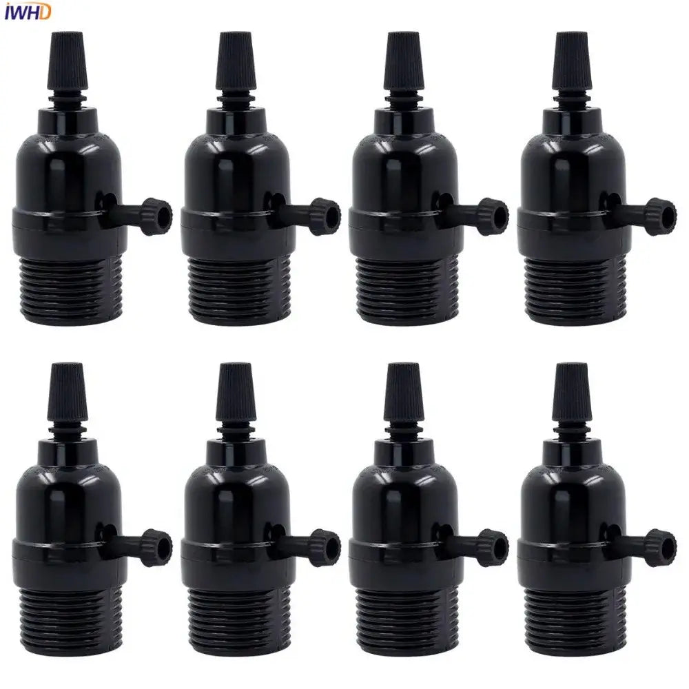 Vintage black plastic e27 socket lamp holder with threaded base and side connectors for bedroom switch use