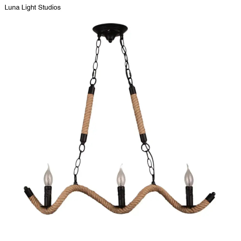 Decorbites™ vintage black rope pendant light with natural beige rope and three candle-style bulbs for dining room