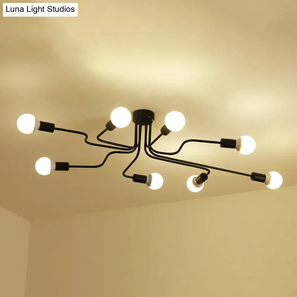 Vintage Black Spider Flush Mount Ceiling Light for Living Room - Metal Semi Flush Light