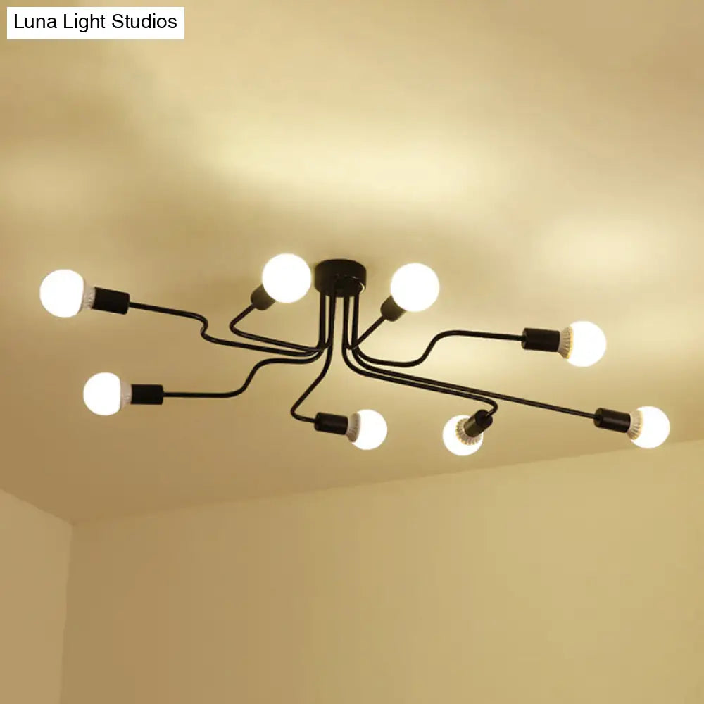 Vintage Black Spider Flush Mount Ceiling Light for Living Room - Metal Semi Flush Light