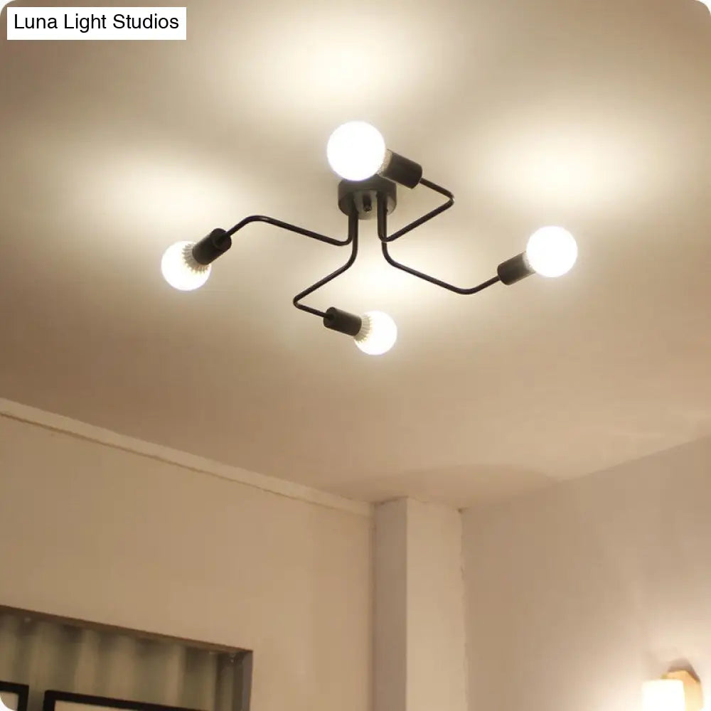 Vintage Black Spider Flush Mount Ceiling Light for Living Room - Metal Semi Flush Light