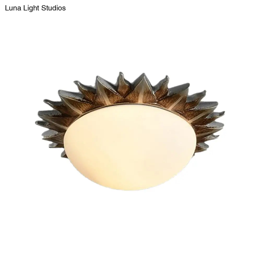 Vintage Black Sunburst Ceiling Light with Opal Glass for Living Room - 9"/15" Wide