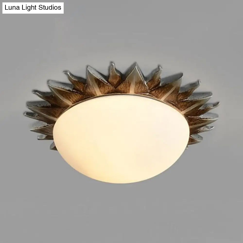 Vintage Black Sunburst Ceiling Light with Opal Glass for Living Room - 9"/15" Wide