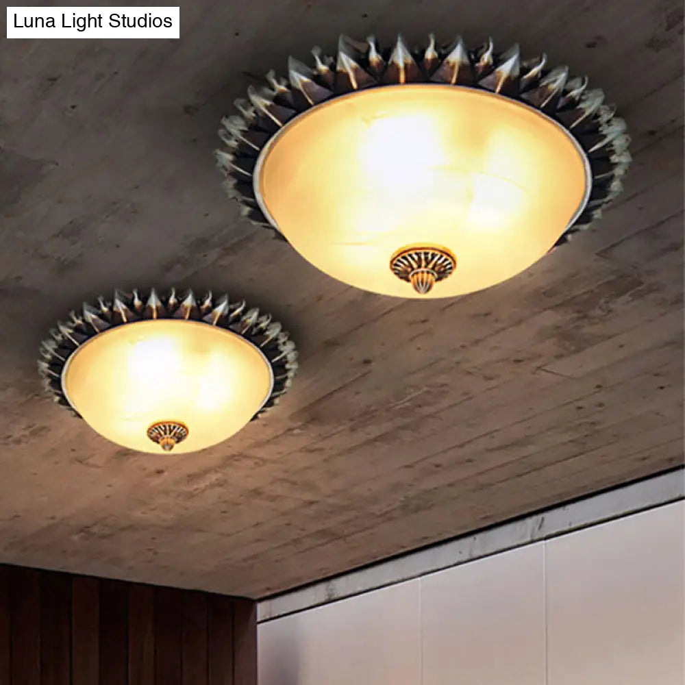 Vintage Black Sunburst Ceiling Light with Opal Glass for Living Room - 9"/15" Wide