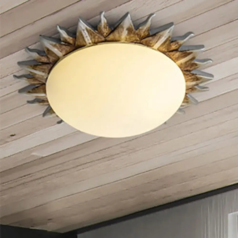 Vintage Black Sunburst Ceiling Light with Opal Glass for Living Room - 9"/15" Wide