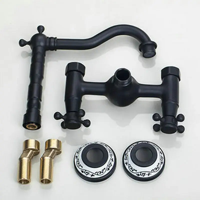 Vintage black swivel wall mounted bathroom faucet with black matte finish and ornate cross handles by decorbites black swivel