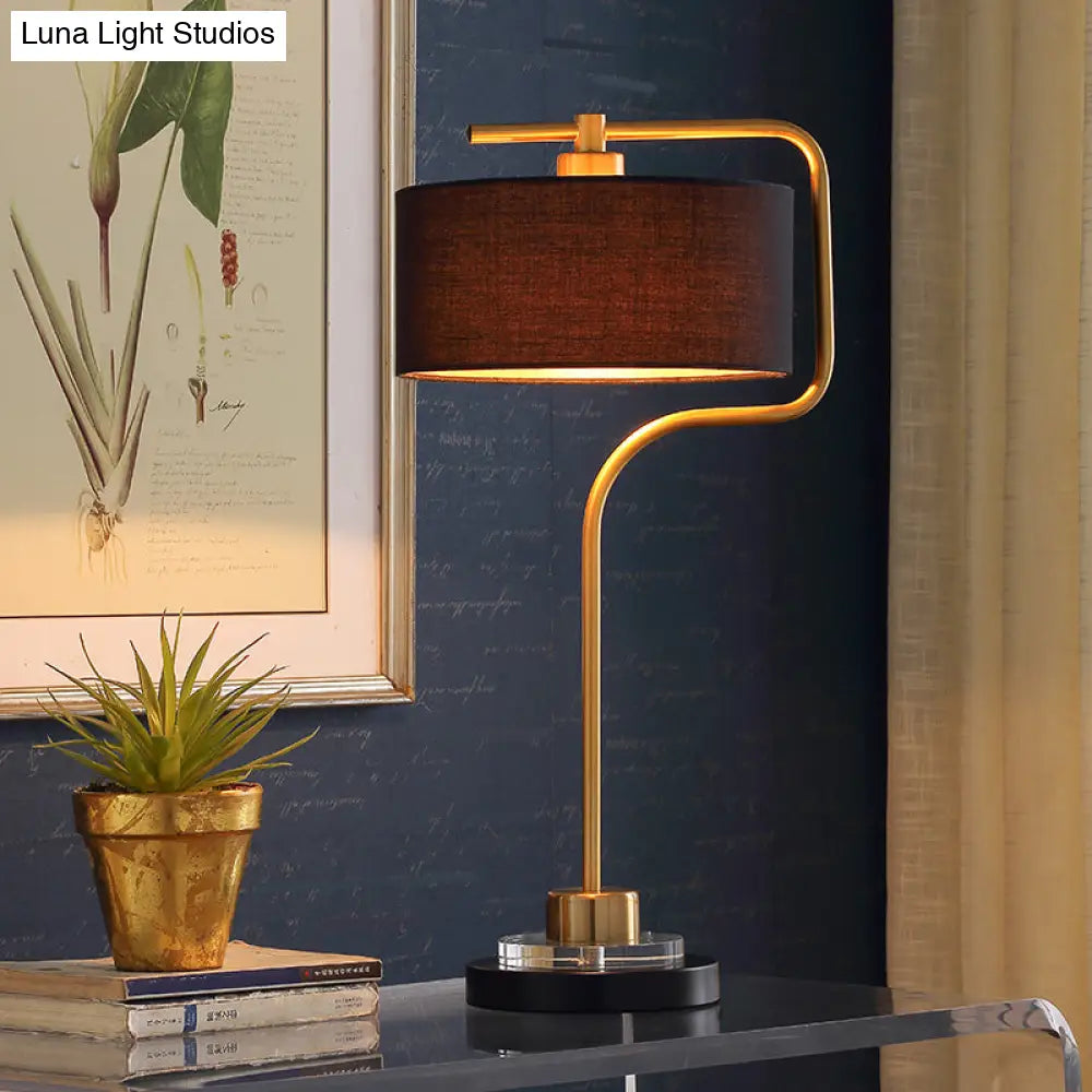 Vintage Black Table Lamp with Drum Shade - Single-Bulb Nightstand Light for Living Room