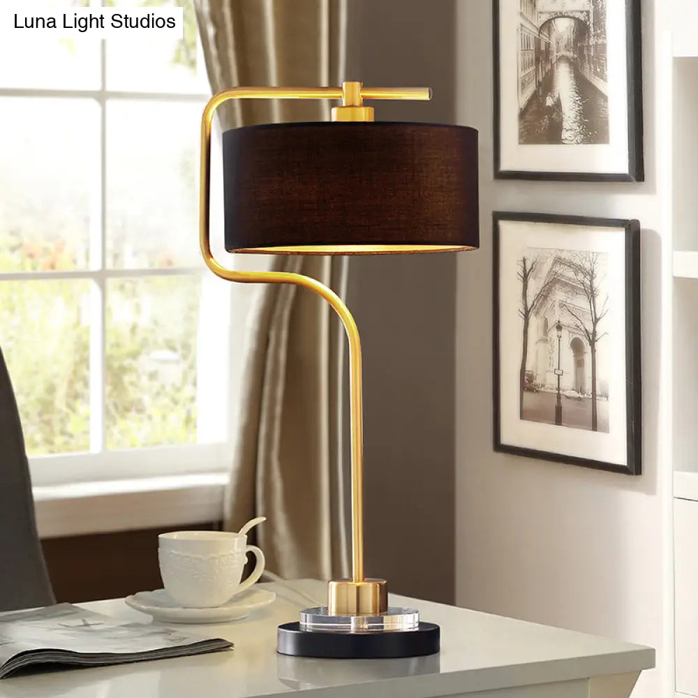 Vintage Black Table Lamp with Drum Shade - Single-Bulb Nightstand Light for Living Room