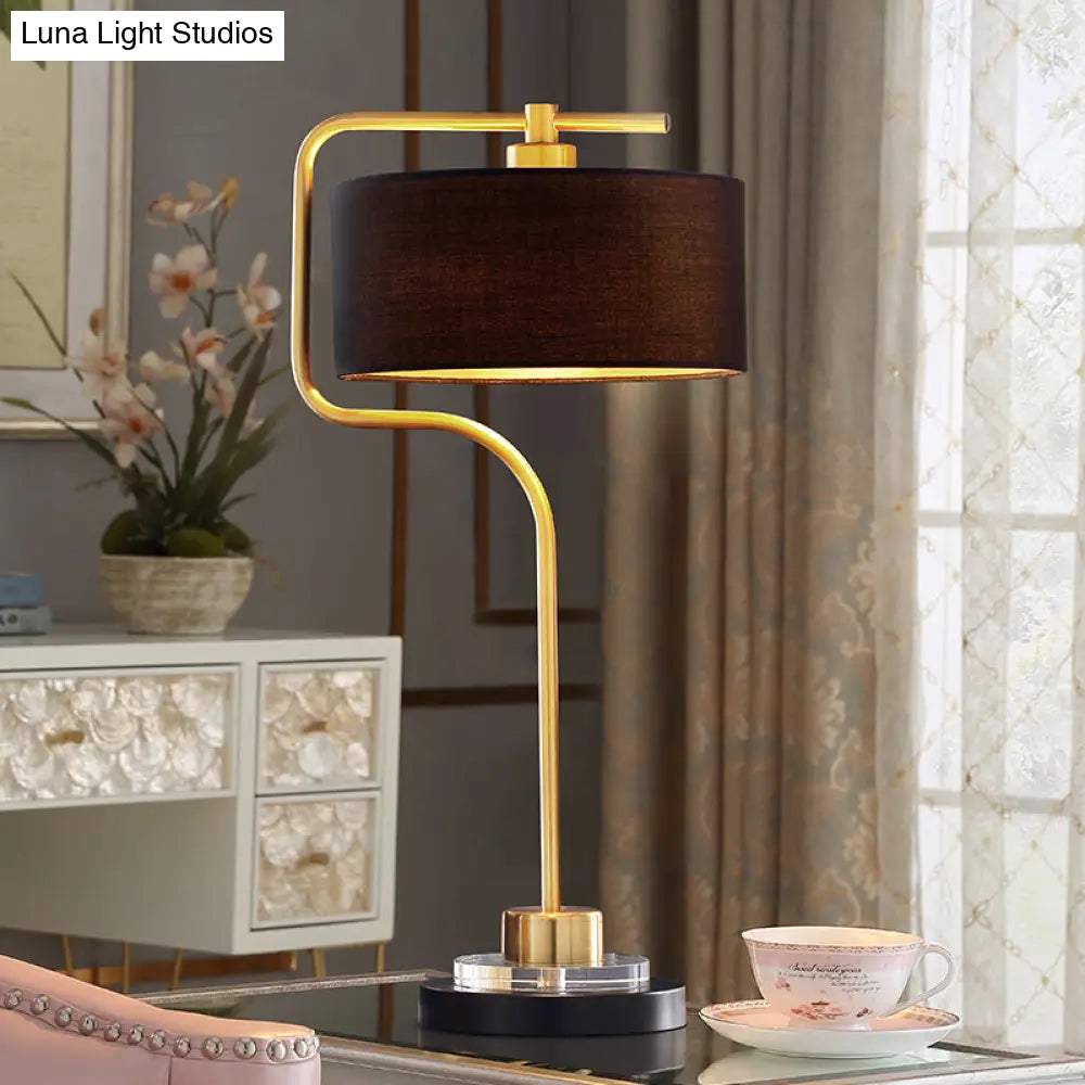 Vintage Black Table Lamp with Drum Shade - Single-Bulb Nightstand Light for Living Room