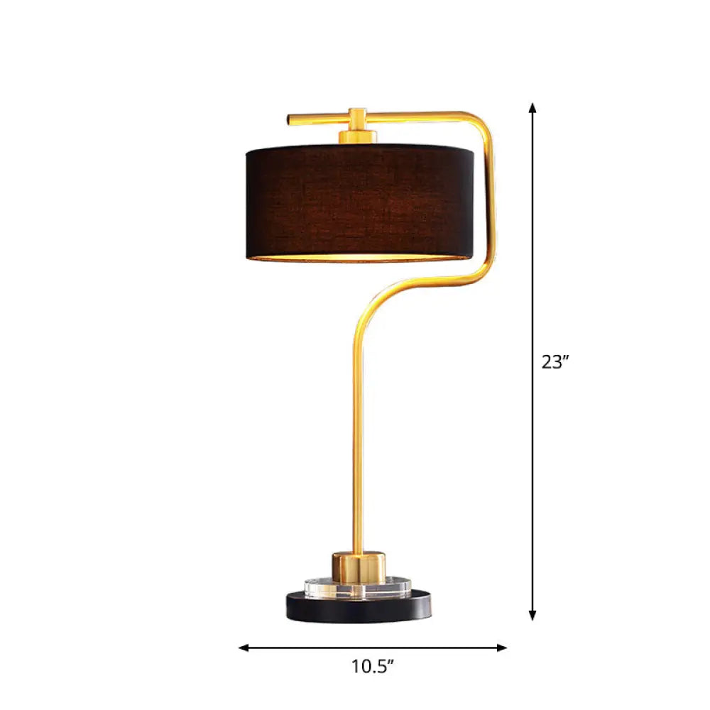 Vintage Black Table Lamp with Drum Shade - Single-Bulb Nightstand Light for Living Room