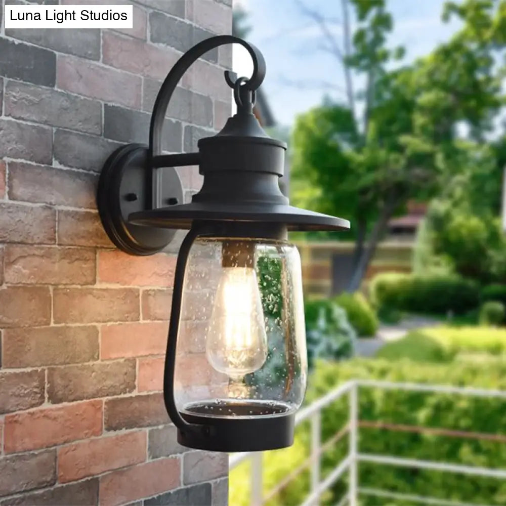 Vintage Black Wall Mounted Light Fixture with Clear Seedy Glass - 1 Bulb Arm Lighting
