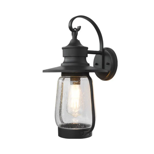 Vintage Black Wall Mounted Light Fixture with Clear Seedy Glass - 1 Bulb Arm Lighting