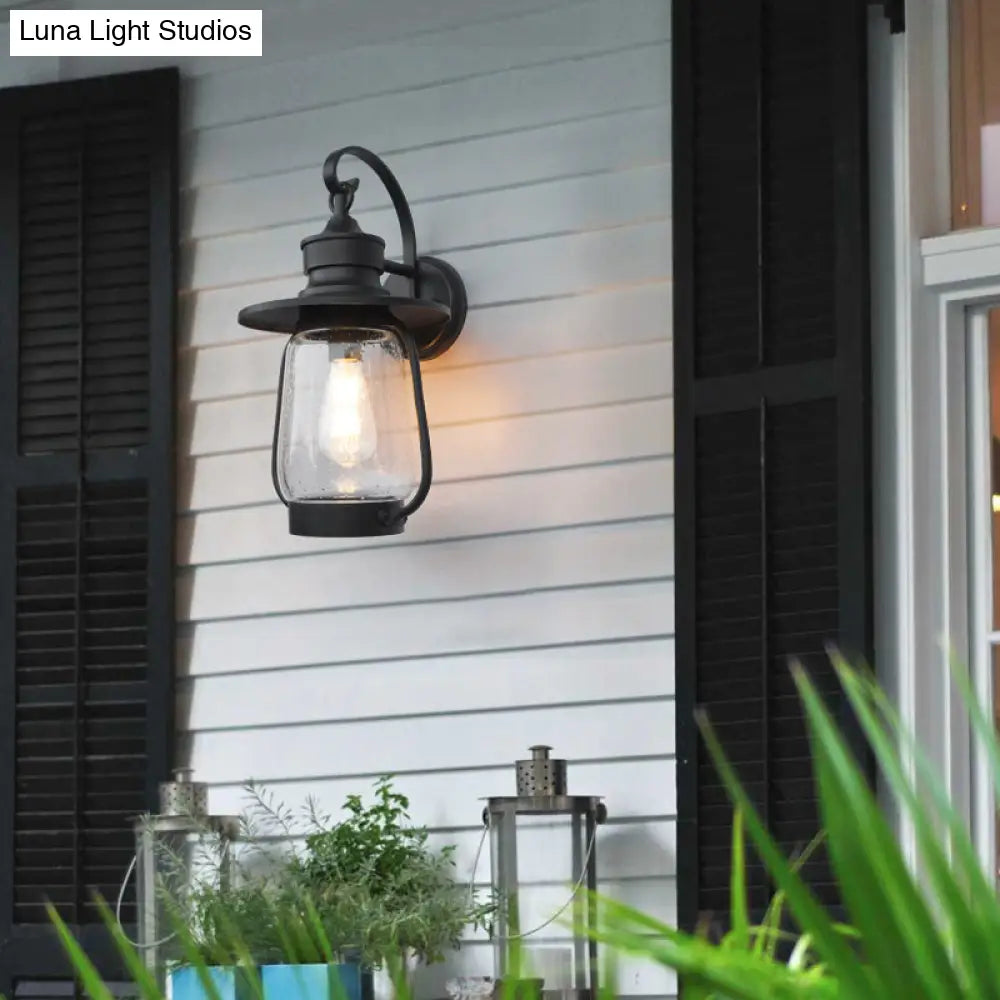 Vintage Black Wall Mounted Light Fixture with Clear Seedy Glass - 1 Bulb Arm Lighting