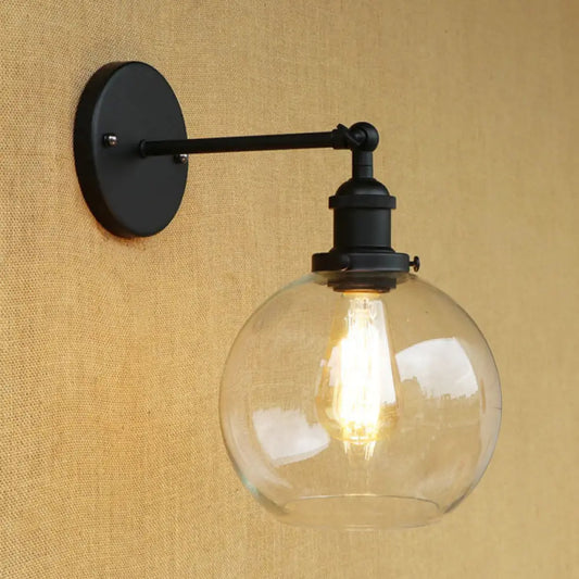 Vintage Black Wall Sconce - Clear Glass Orb Lighting Fixture for Living Room
