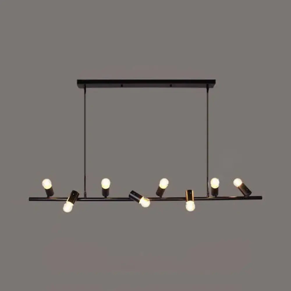 Black white DecorBites vintage linear island pendant light with seven exposed bulbs metal design 110v-120v 220v-240v