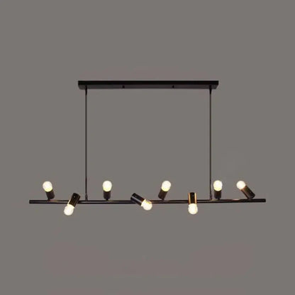 Black white DecorBites vintage linear island pendant light with seven exposed bulbs metal design 110v-120v 220v-240v
